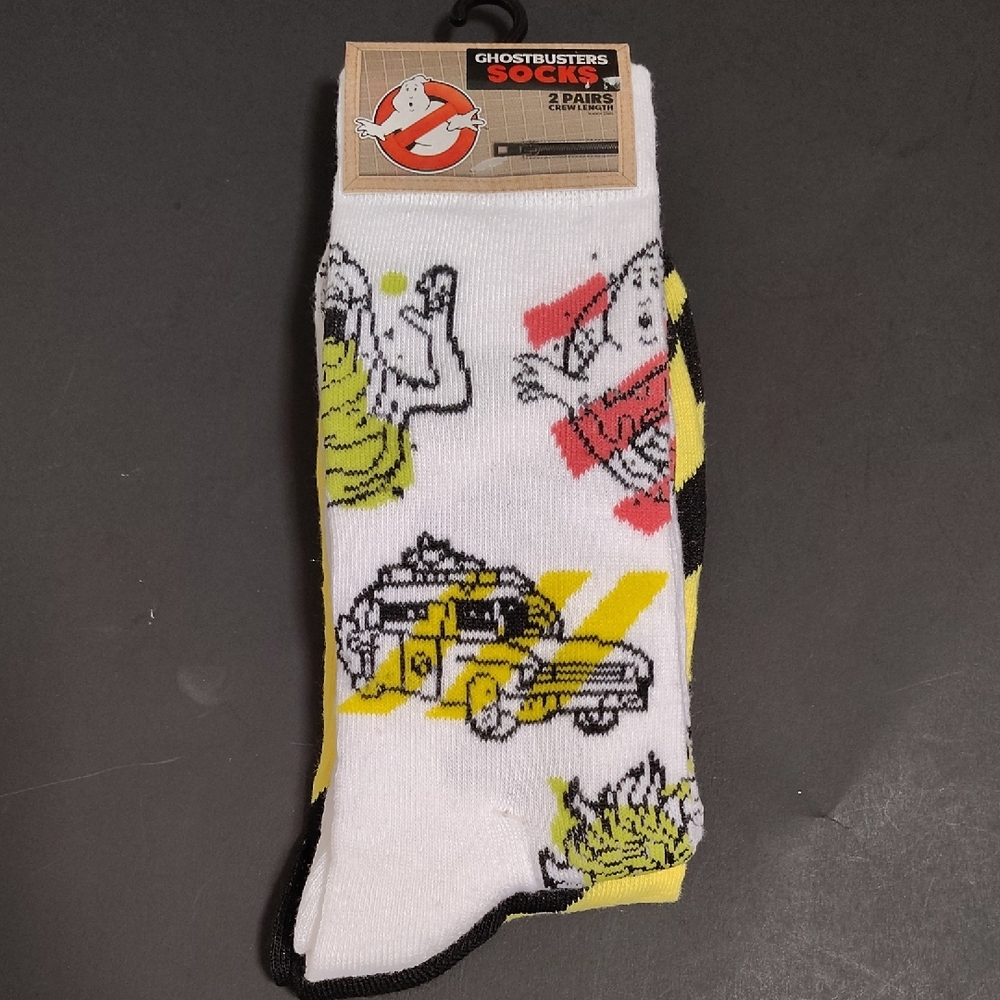 2 Pair Ghostbusters Socks, Adult Shoe Size 8-12 Crew Length, Ghostbuster Socks